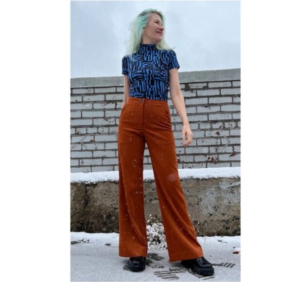 Birds of North America, Rust Orange Flare Velvet Pants, Fall, Autumn, Size 4 - Picture 2 of 4